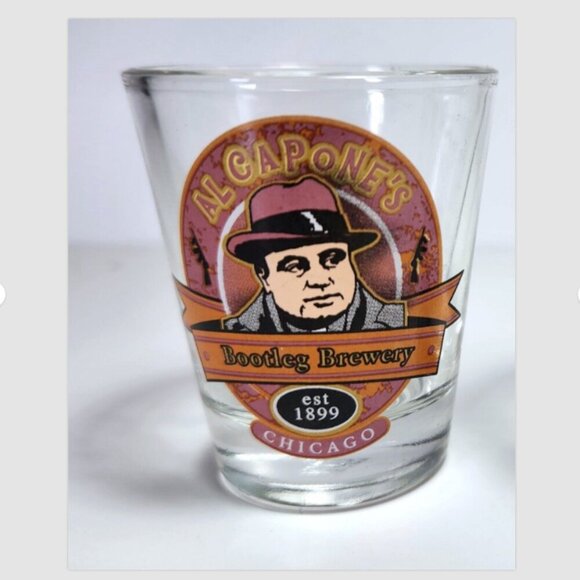 Al Capone Shot Glasses Lot of 2 Scarface Bootleg Brewery Tunnels of Moosejaw - Picture 2 of 5